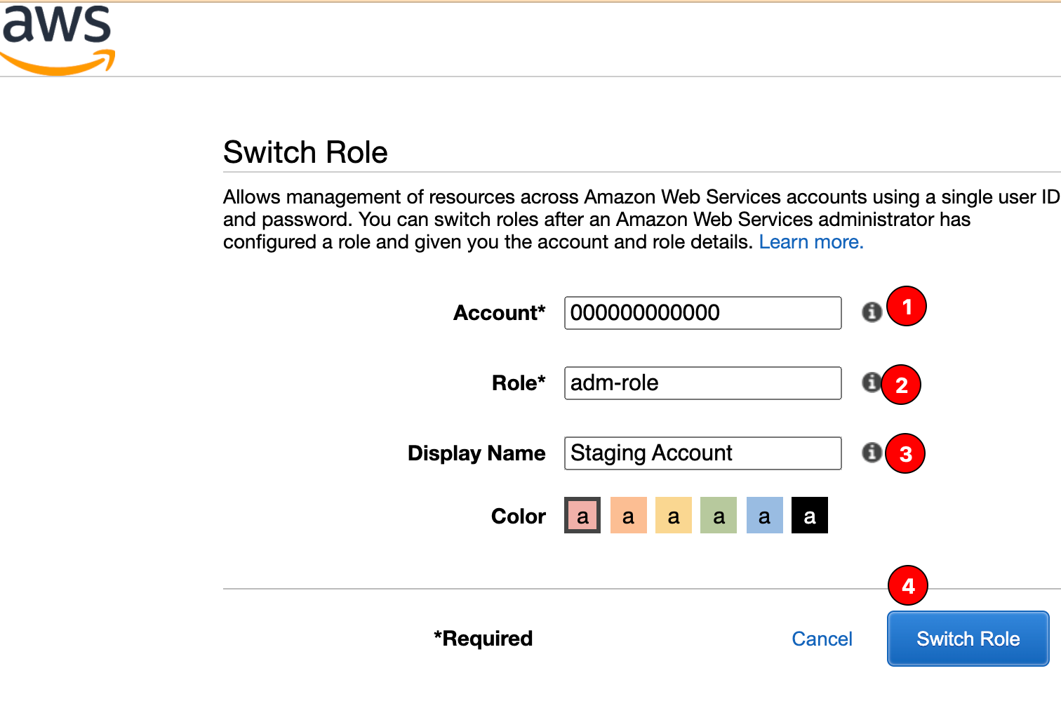 Fill the form to say which account you want to access